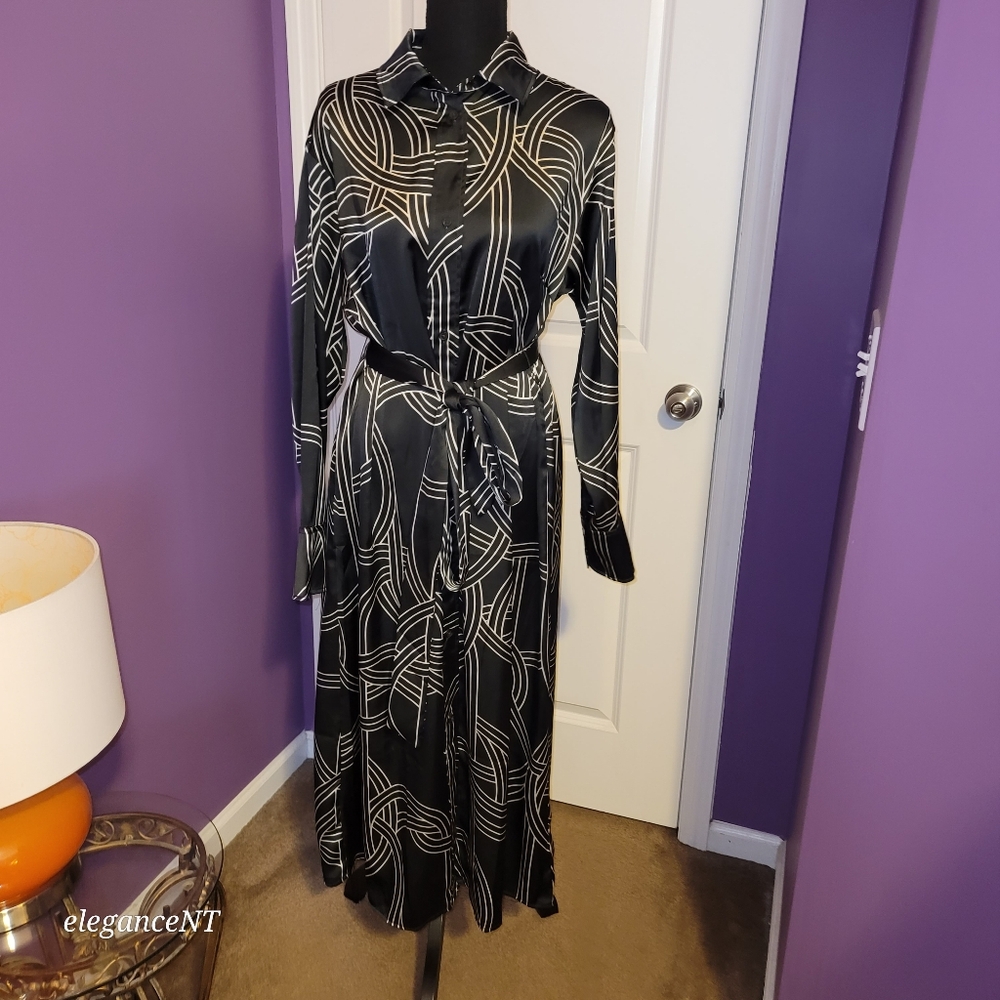 H & M Black and White Geometric Pattern Dress Sz: M NWT - Picture 4 of 13